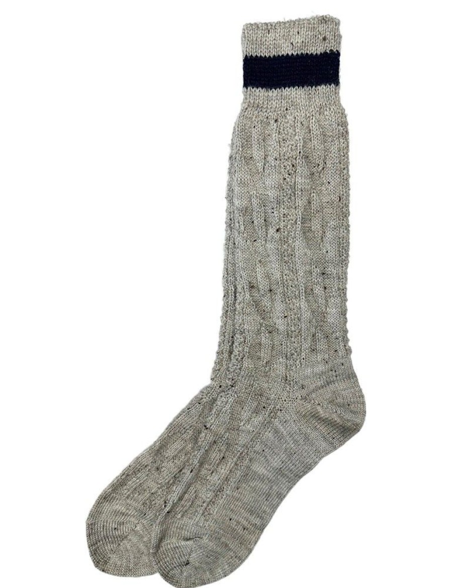 Herren Marschall Trachten Strumpfe | Trachten Shopper Socken Mit Zopfmuster Und Streifen - Trachtenstrumpfe | Nuss Marine