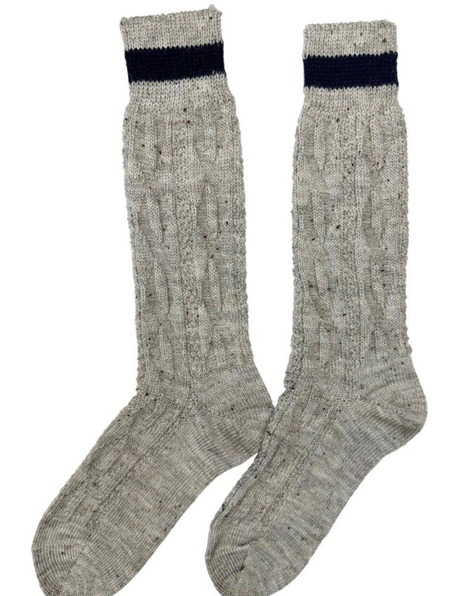 Herren Marschall Trachten Strumpfe | Trachten Shopper Socken Mit Zopfmuster Und Streifen - Trachtenstrumpfe | Nuss Marine