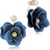 Schmuck LUISIA® | Luisia® Front Back Ohrringe Jarla Mit Blumen - 16 Karat Vergoldet Dunkelblau