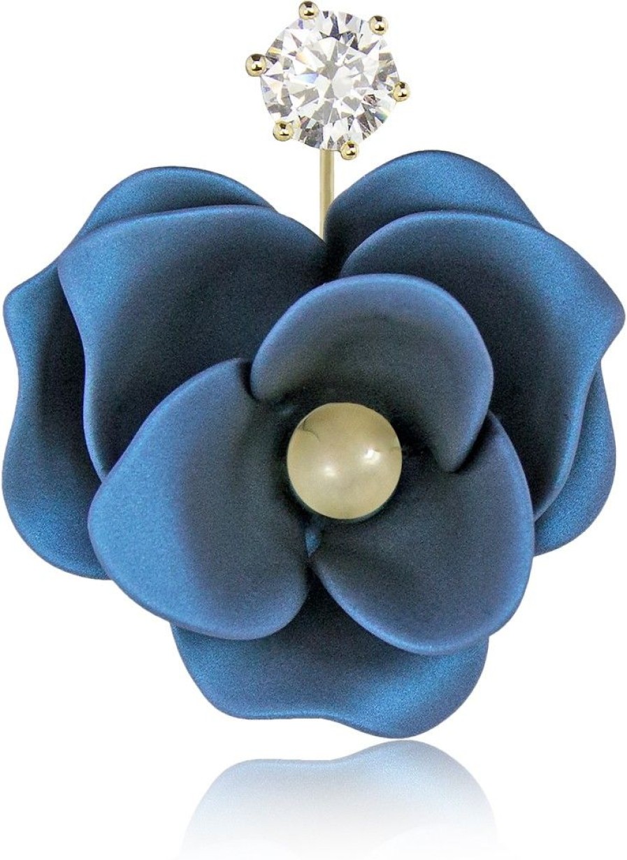 Schmuck LUISIA® | Luisia® Front Back Ohrringe Jarla Mit Blumen - 16 Karat Vergoldet Dunkelblau