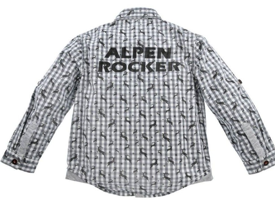 Jungen Alpenglück Shirts | Bondi Jungen Trachtenhemd "Alpenrocker" Mit Hirschmotiv 29929 - Grau Weis Kariert