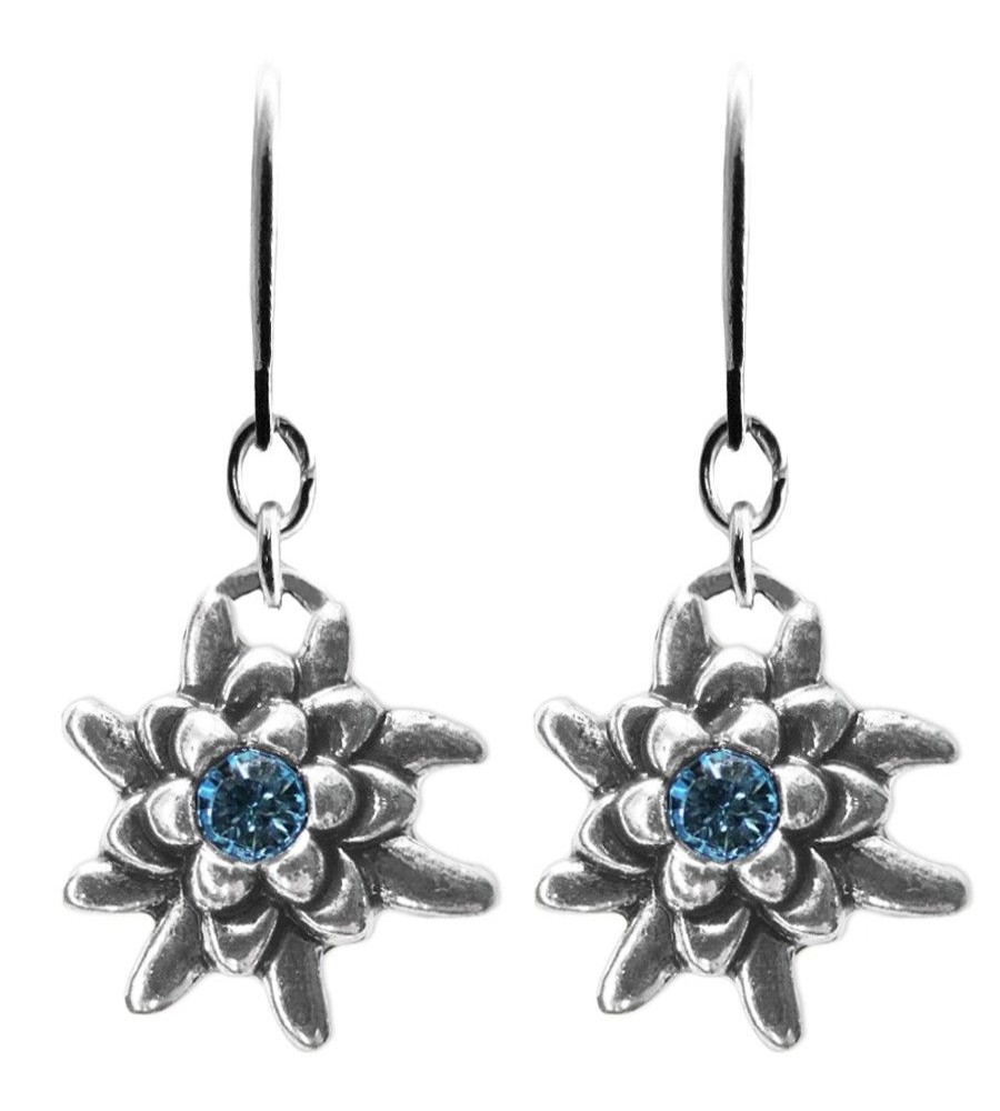 Schmuck Trachtenland | Luisia® Edelweis Ohrhanger Emilia Mit Kristallen Von Swarovski® - Light Safir / Hellblau