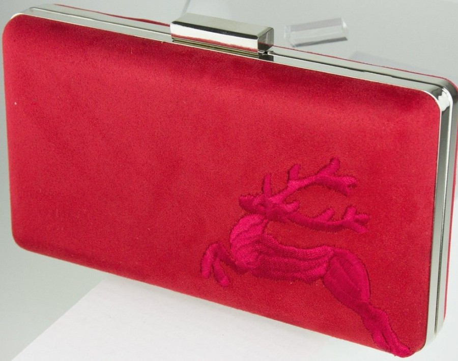 Damen Trachtenland Handtaschen | Clutch Mit Hirschstickerei - Abendtasche Fur Damen - Rot