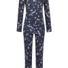 Damen Ringella Nachtwasche | Ringella Damen Langarm Pyjama "Romantic Flowers" 2561216 | Dark Shadow Blau