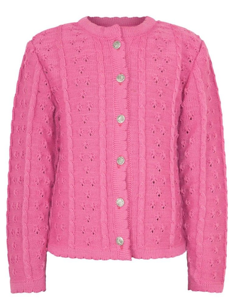 Madchen Isar-Trachten Fur´S Baby | Isar-Trachten Kinder Strickjacke "Leonie" Ajourmuster 47063 | Pink