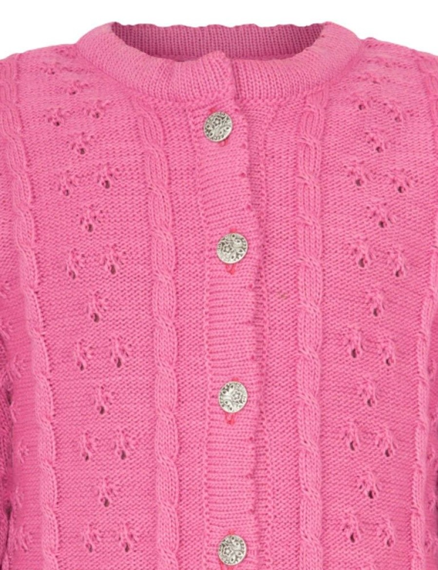 Madchen Isar-Trachten Fur´S Baby | Isar-Trachten Kinder Strickjacke "Leonie" Ajourmuster 47063 | Pink