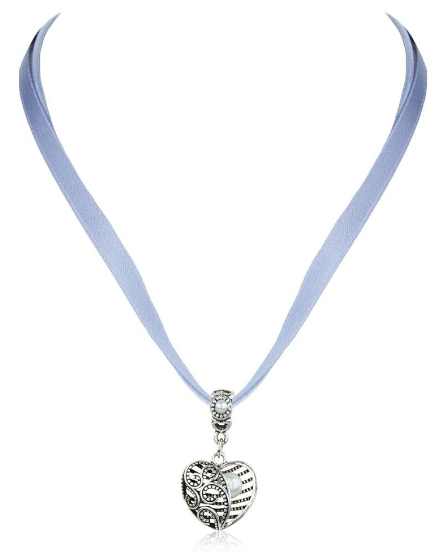 Schmuck LUISIA® | Luisia® Halskette Elina Mit Herzanhanger Und Perle - Taubenblau