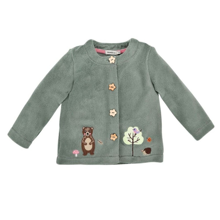 Madchen BONDI Fur´S Baby | Bondi Baby Madchen Fleecejacke "Waldtiere" 86665 | Salbei Grun