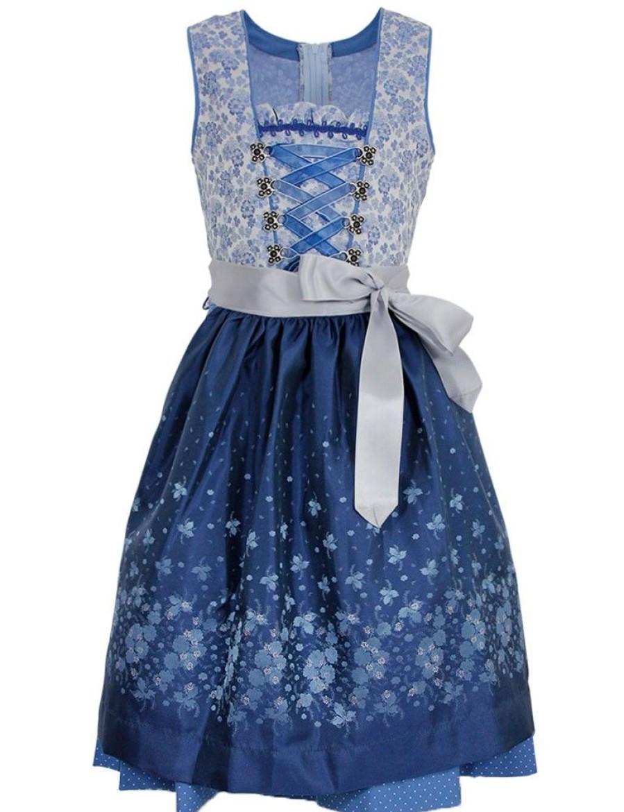 Madchen Isar-Trachten Dirndl | Isar-Trachten Jugend Dirndl "Alina" Mit Blumchenmuster 63622 | Blau Hellblau