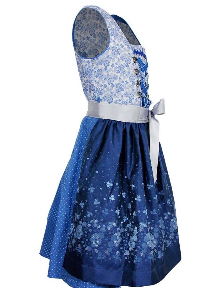 Madchen Isar-Trachten Dirndl | Isar-Trachten Jugend Dirndl "Alina" Mit Blumchenmuster 63622 | Blau Hellblau