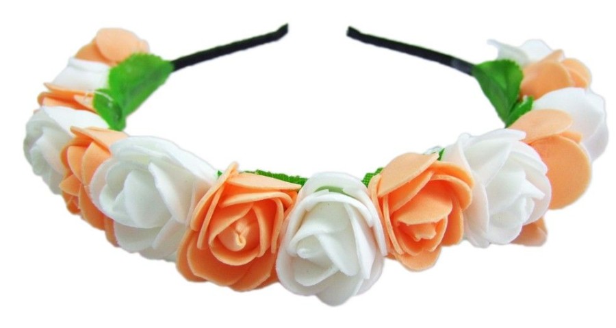 Madchen Das Kostümland Hute & Haarschmuck | Blumen Haarreif Mit Rosen Apricot Weis