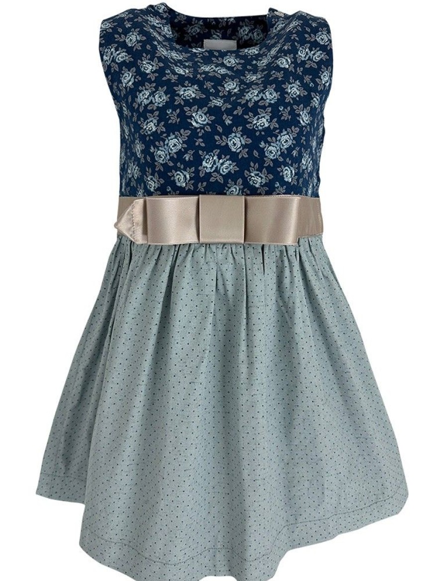 Madchen Isar-Trachten Dirndl | Isar-Trachten Kinder Kleid "Marissa" Rosenmuster 44002 | Blau