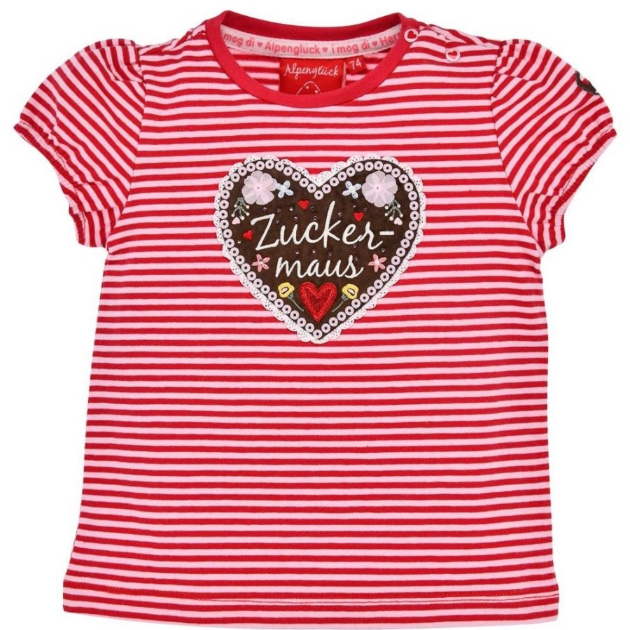 Madchen BONDI Fur´S Baby | Bondi Baby Madchen T-Shirt "Zuckermaus" 86750 | Rot Weis Geringelt