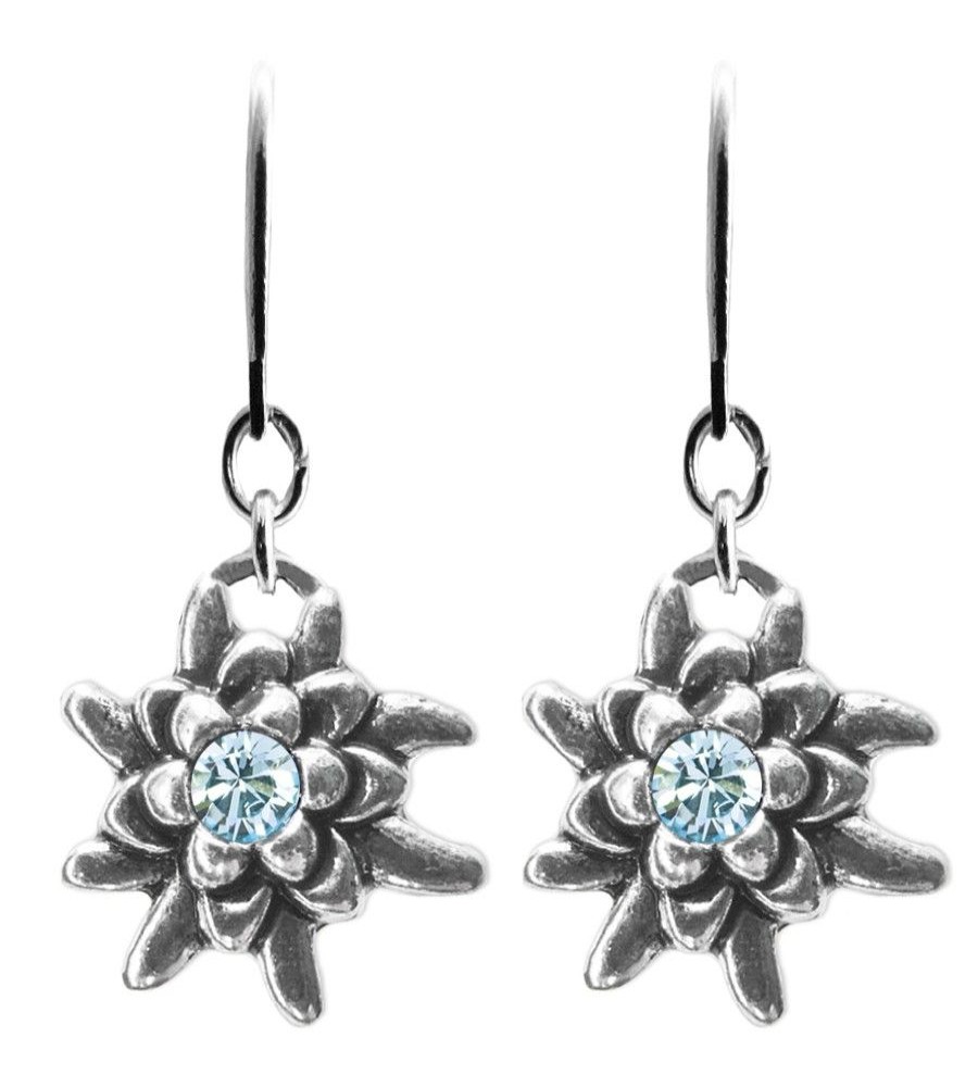 Schmuck Trachtenland | Luisia® Edelweis Ohrhanger Emilia Mit Kristallen Von Swarovski® - Aqua / Hellblau