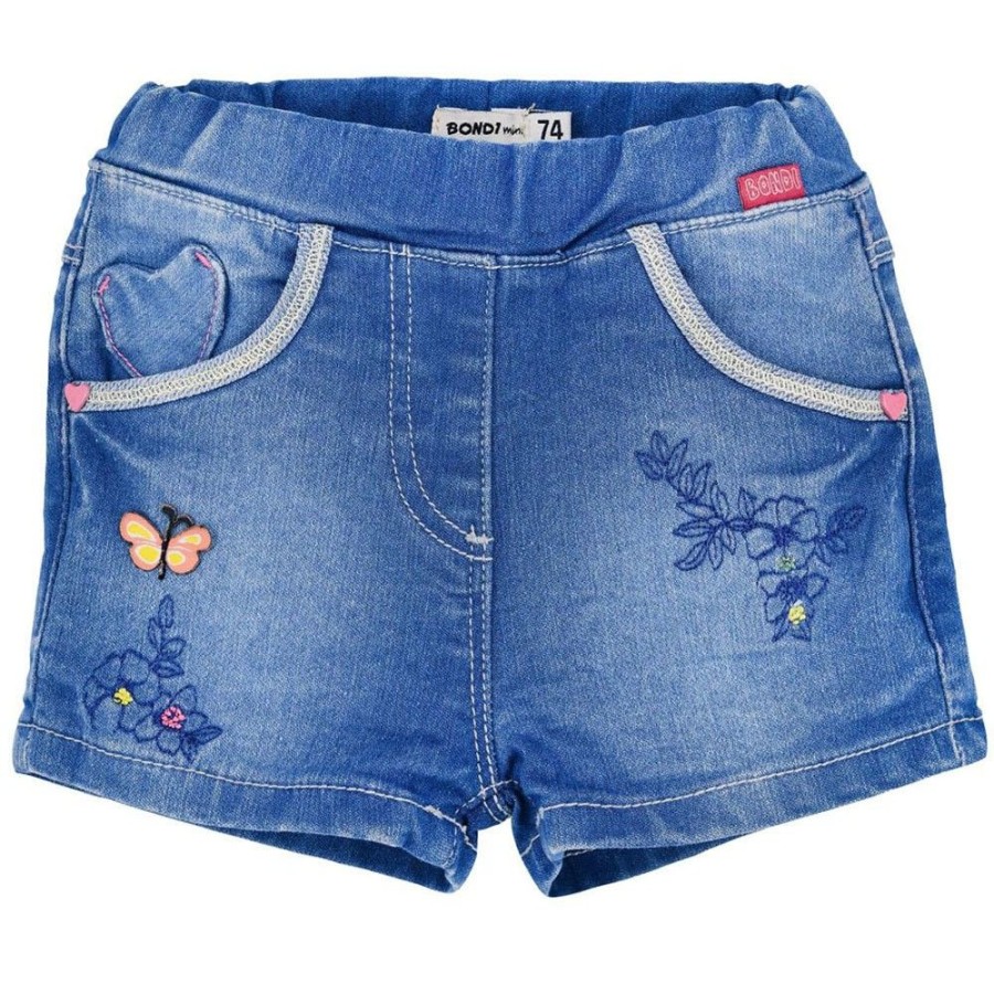 Madchen BONDI Fur´S Baby | Bondi Baby Kinder Jeansshorts "Butterfly"- Blau | Kurze Jeans