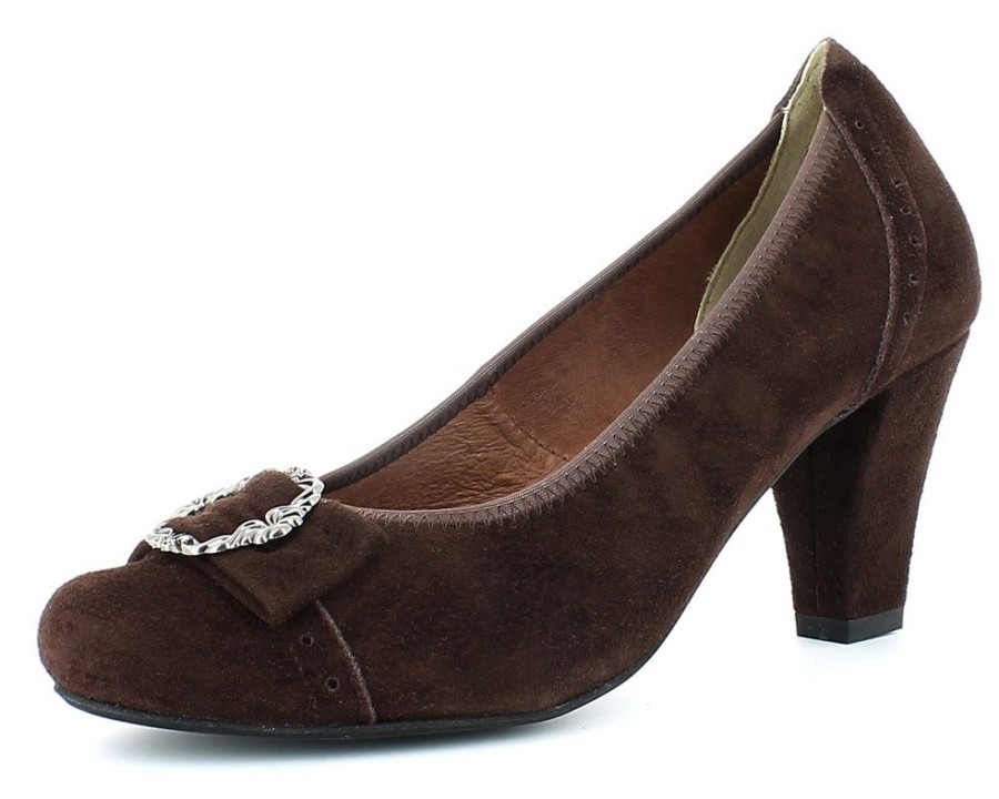 Damen Andrea Conti Pumps | Andrea Conti - Trachten Pumps Mit Zierschnalle - Dunkelbraun