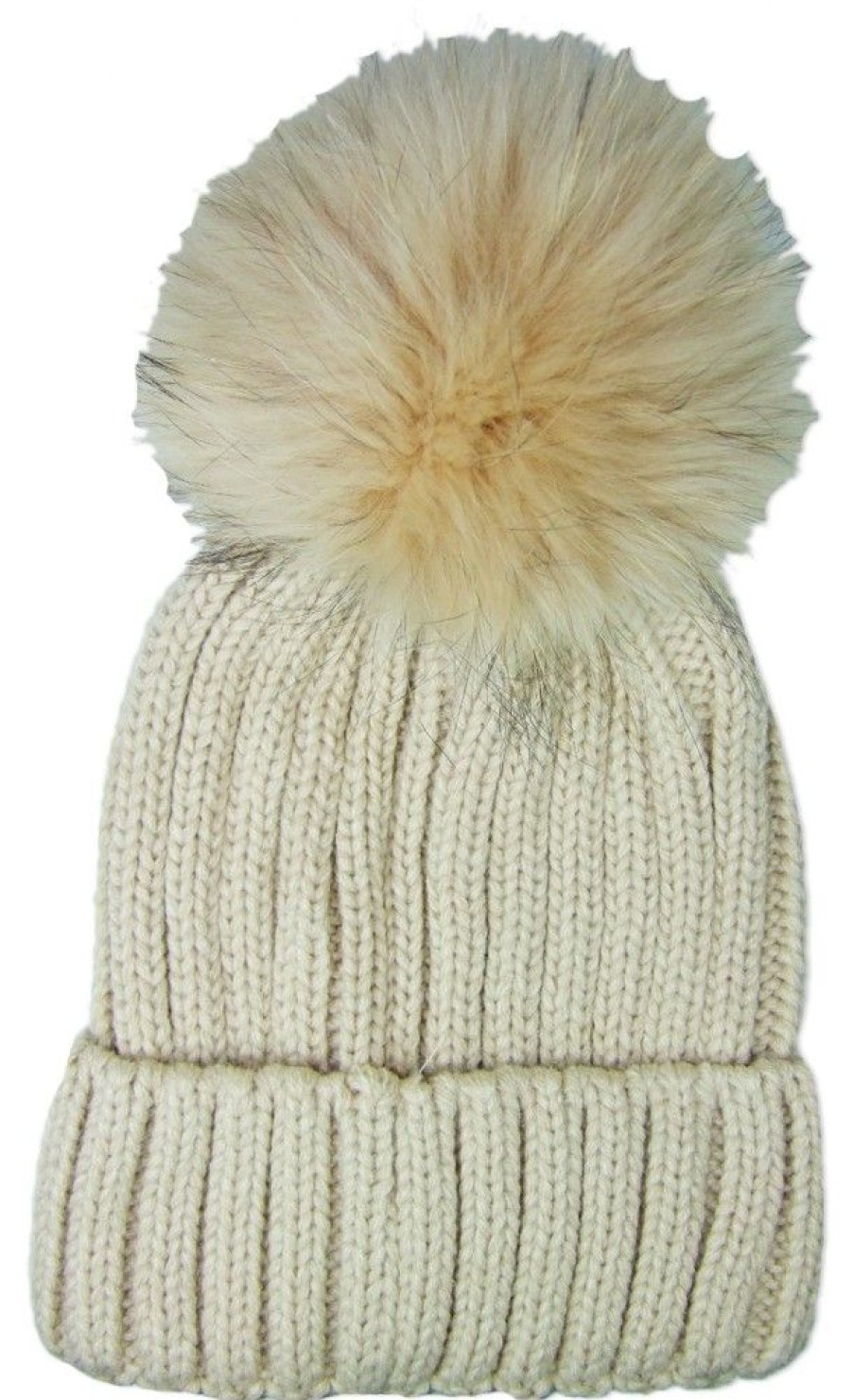 Damen Wolkenweis Hute & Haarschmuck | Damen Beanie Strickmutze Mit Fellbommel - Beige