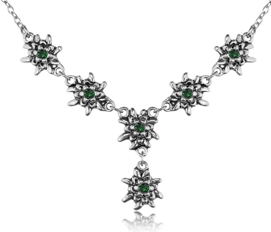 Schmuck Trachtenland | Luisia® Edelweis Collier Emilia Mit Kristallen Von Swarovski® - Emerald / Smaragdgrun