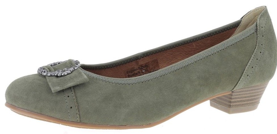 Damen Hirschkogel Pumps | Hirschkogel Flache Damen Pumps "Juna" Mit Zierschnalle 3009220 - Khaki