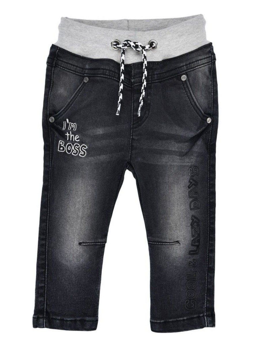 Jungen BONDI Lederhosen | Bondi Jungen Jeans "I Am The Boss" 91566 | Black Denim