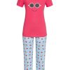 Damen Ringella Nachtwasche | Ringella Damen Pyjama "Smiley" 2211201 - Pink / Hellblau | Schlafanzug