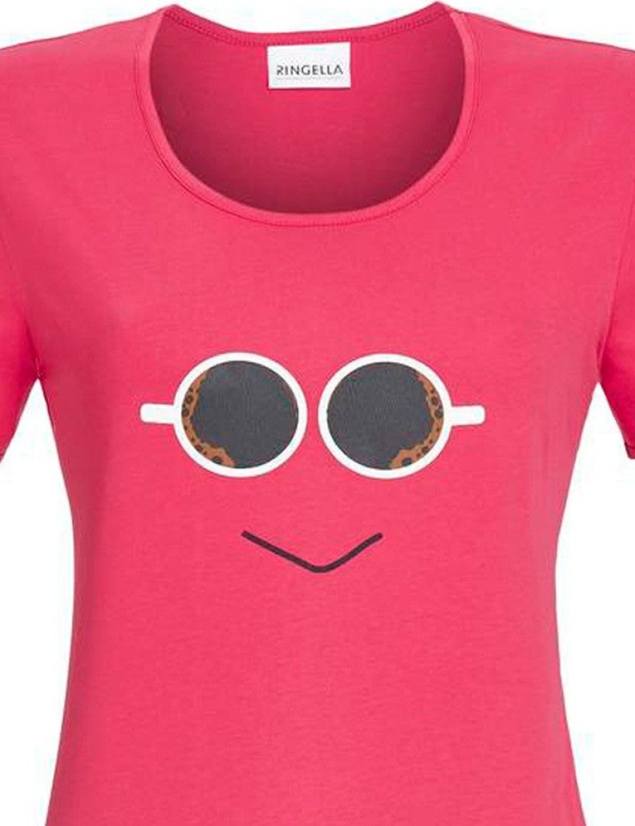 Damen Ringella Nachtwasche | Ringella Damen Pyjama "Smiley" 2211201 - Pink / Hellblau | Schlafanzug