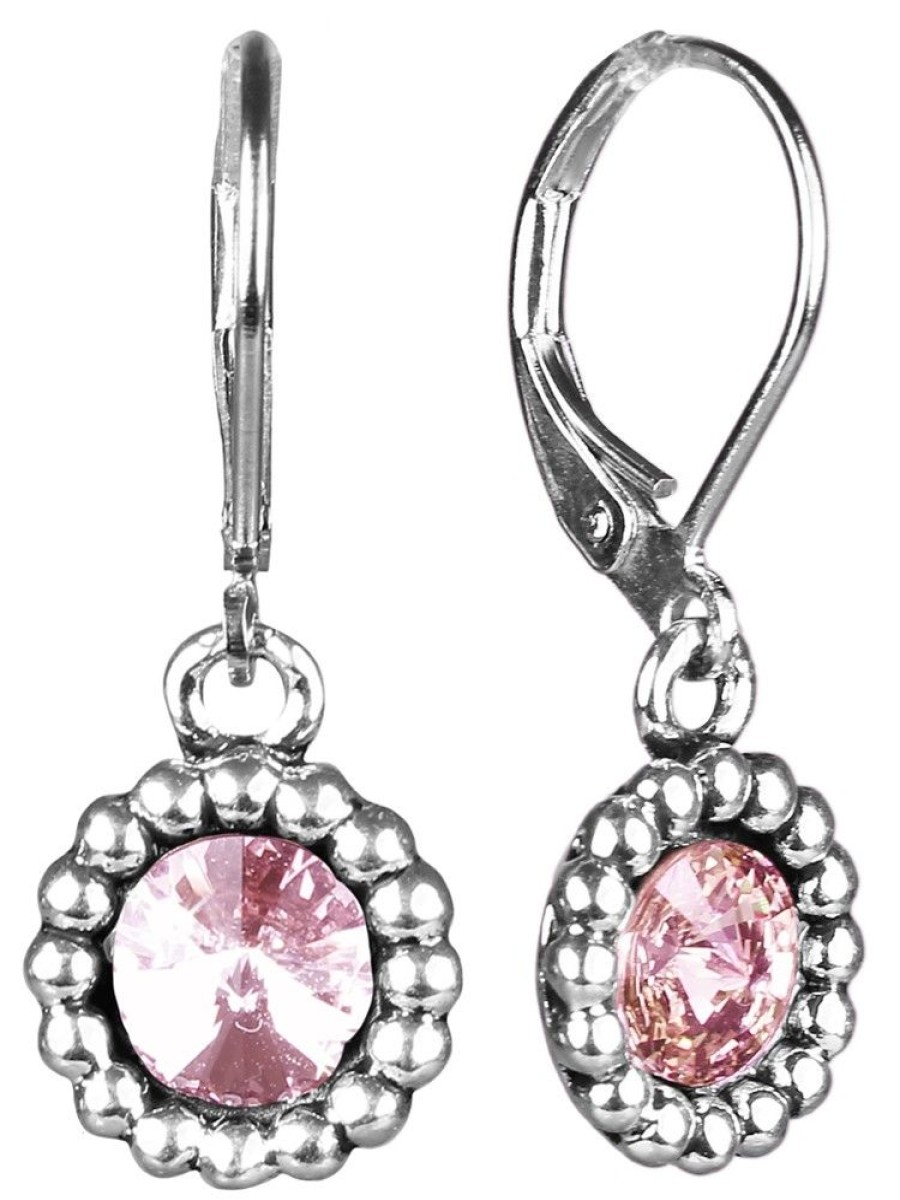 Schmuck Trachtenland | Ohrringe Aurelia Mit Rundem Anhanger Und Kristallen Von Swarovski® - Rosa