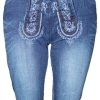 Damen Trachtenland Hosen | Lekra Damen Jeans Bea Kniebundhose In Lederhosen Optik - Blau