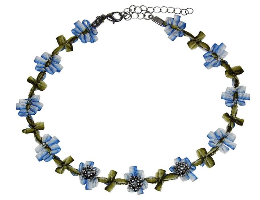 Schmuck LUISIA® | Luisia® Stoffblutencollier "Seraphine" Kropfband Mit Edelweis 48365 | Blau