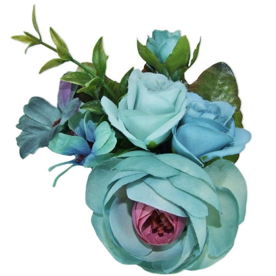 Madchen Trachtenland Hute & Haarschmuck | Anstecknadel Mit Bunten Blumen - Blau