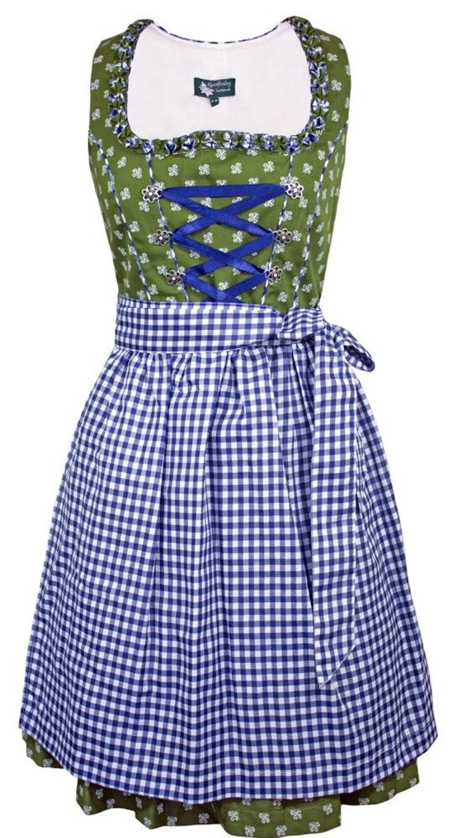 Damen Maddox Dirndl | Maddox Dirndl "Achensee" Traditionell | Olive Kobalt 55 Cm