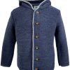 Jungen Isar-Trachten Jacken | Isar-Trachten Kinder Janker Mit Kapuze 47083 | Strickjacke Jeansblau