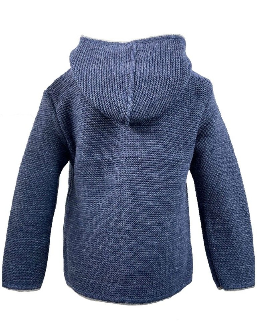 Jungen Isar-Trachten Jacken | Isar-Trachten Kinder Janker Mit Kapuze 47083 | Strickjacke Jeansblau