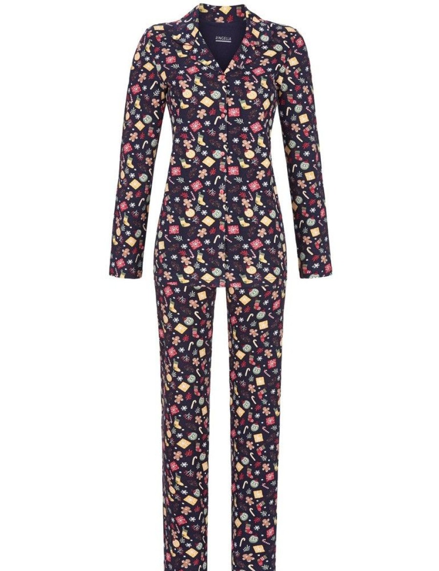 Damen Ringella Nachtwasche | Ringella Damen Langarm Pyjama "Christmas Time" Mit Knopfleiste 2511253 | Night