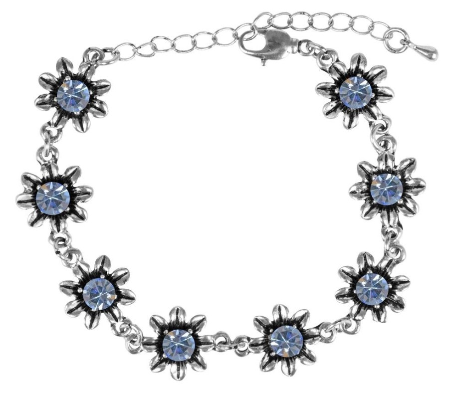 Schmuck Trachtenland | Silbernes Strass Armband Mit Bluten - Hellblau