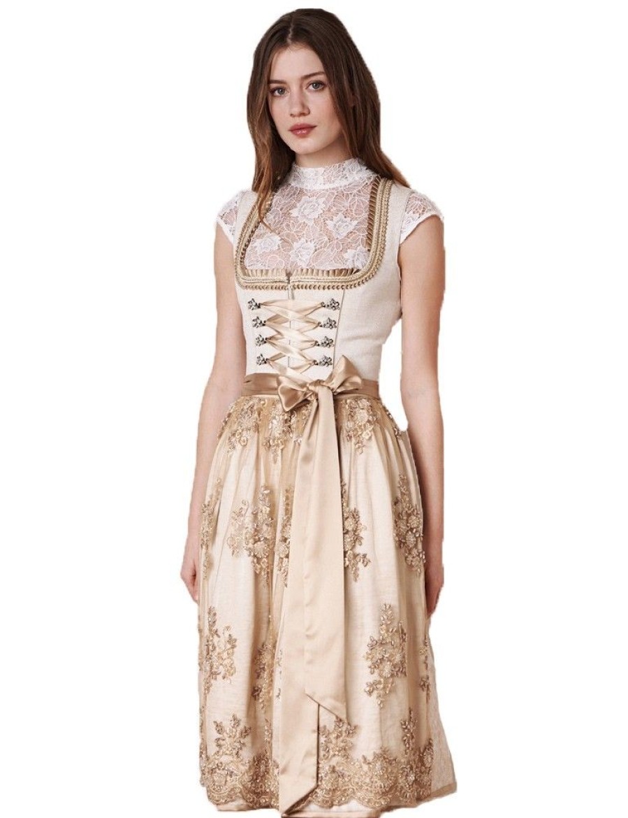 Damen KRÜGER COLLECTION Dirndl | Kruger Dirndl "Neila" Mit Spitzenschurze 116365 | Natur - 70Cm