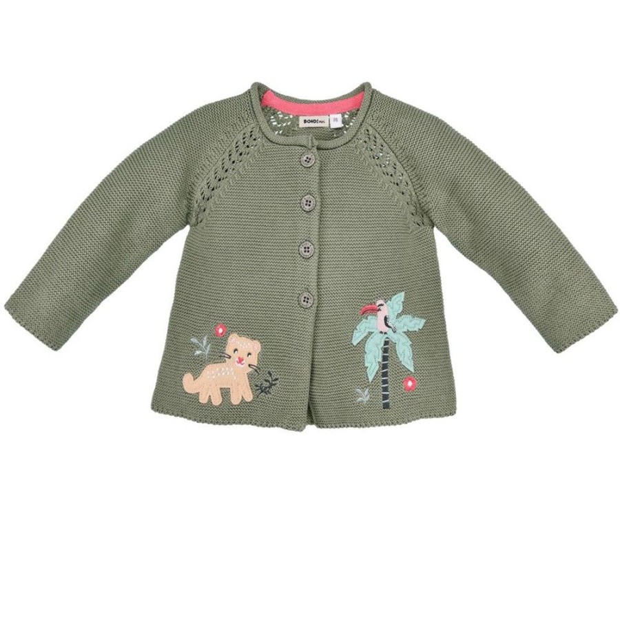 Madchen BONDI Fur´S Baby | Bondi Baby Madchen Strickjacke "Jungle" Mit Stickereien 86604 | Olivgrun