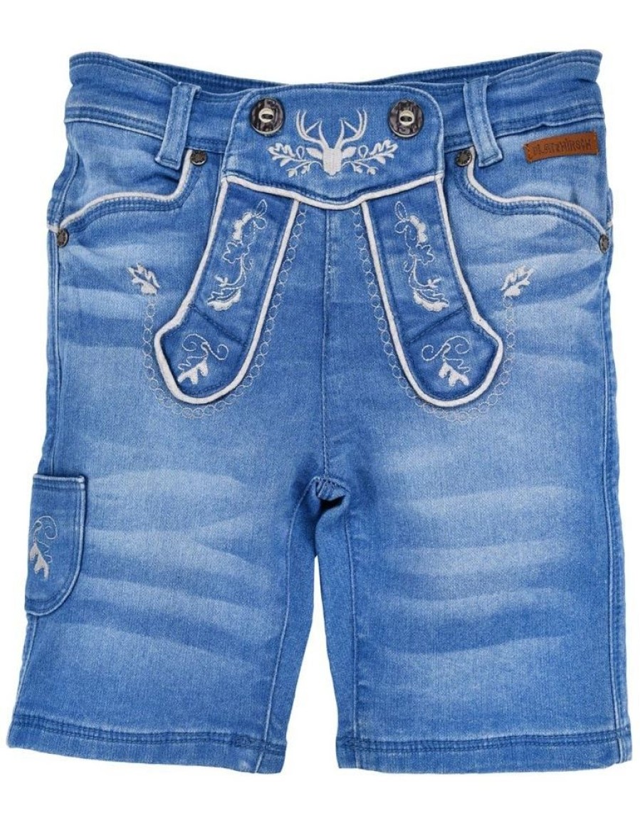 Jungen BONDI Lederhosen | Bondi Jungen Trachten Jeans Bermuda 29909 | Blue Denim