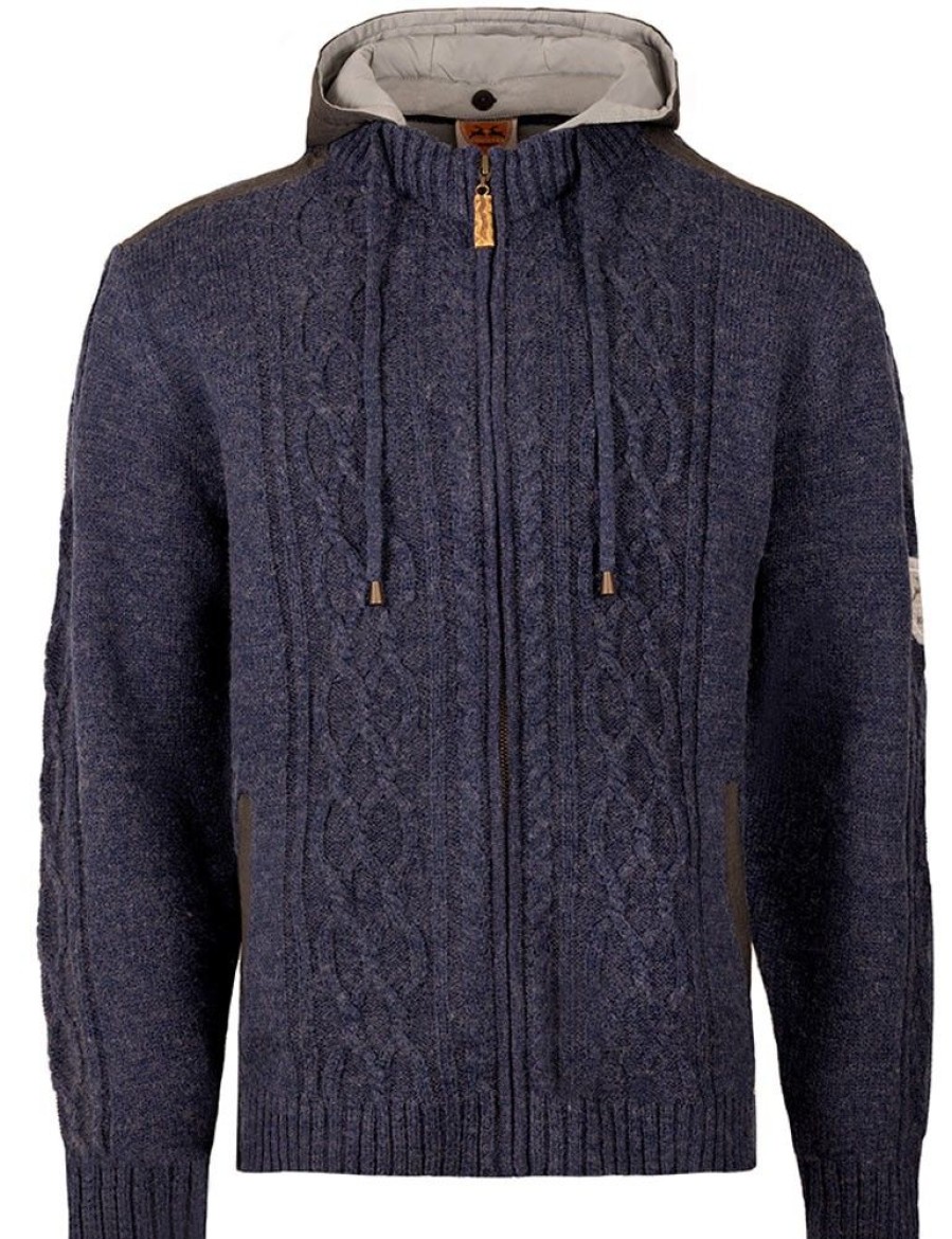 Herren Maddox Janker & Strickjacken | Maddox Herren Trachten Strickjacke "Waidsee" Mit Kapuze | Blau