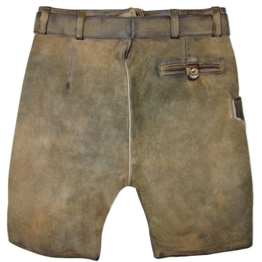 Herren Maddox Lederhosen | Maddox Kurze Lederhose "Ammersee" Mit Gurtel | Antik Sand