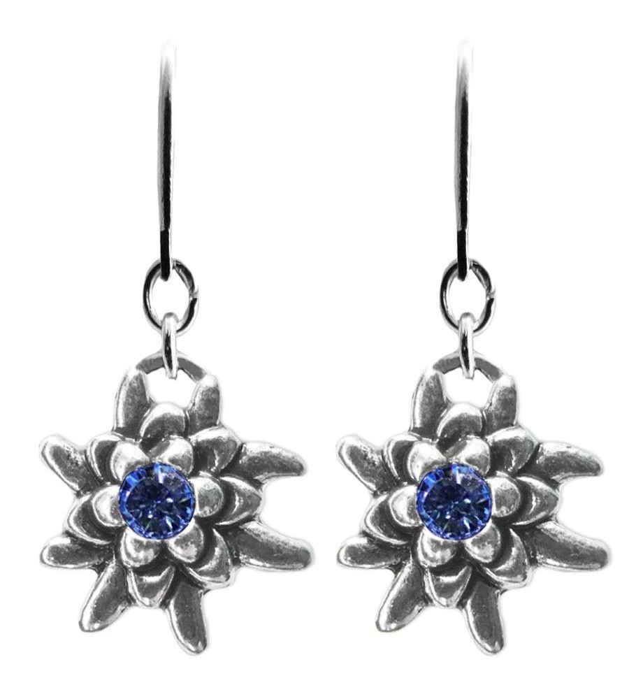 Schmuck Trachtenland | Luisia® Edelweis Ohrhanger Emilia Mit Kristallen Von Swarovski® - Safir / Royalblau