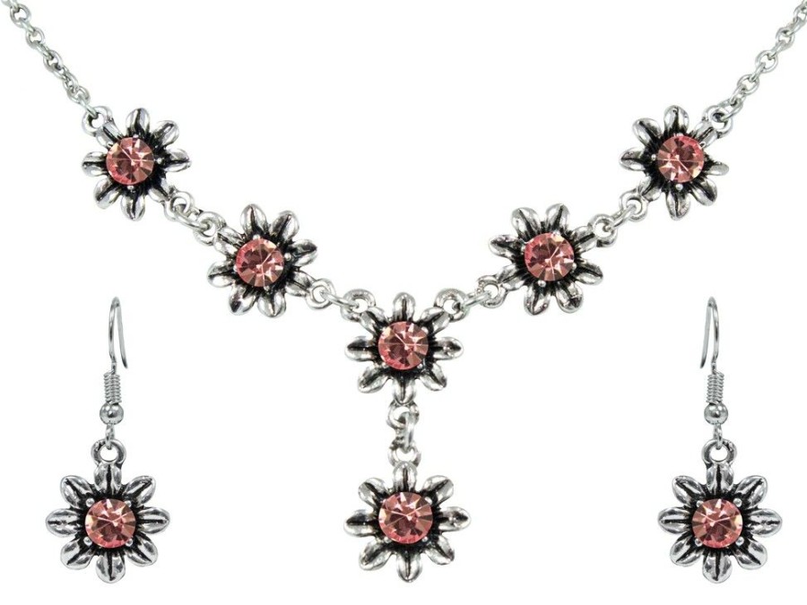 Schmuck Trachtenland | Blumen Collier Mit Ohrhangern - Rosa