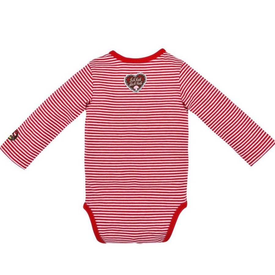 Madchen BONDI Baby Bodys | Bondi Langarm Baby Body "Lausmadl" Mit Rehmotiv 86559 - Rot Geringelt | Madchen Wasche Baumwolle