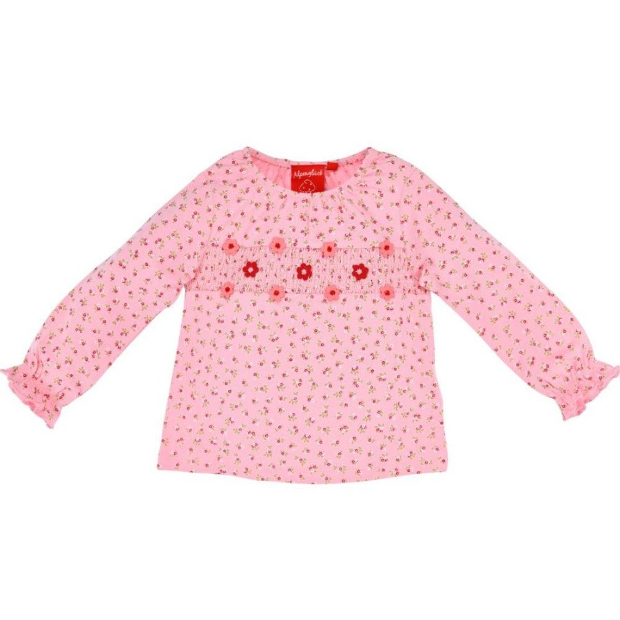 Madchen BONDI Fur´S Baby | Bondi Langarm Shirt "Blumchen" Mit Herz 86554 - Rosa Rot | Baby Madchen Mode