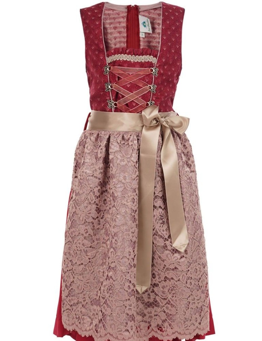 Madchen Isar-Trachten Dirndl | Isar-Trachten Jugend Dirndl "Vanessa" Spitzenschurze 64641 | Bordeaux Altrosa