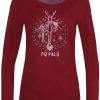 Damen Piz Palü Blusen & Shirts | Piz Palu Damen Langarmshirt "Gerach" Mit Hirsch Stickerei | 010025 - Dunkelrot