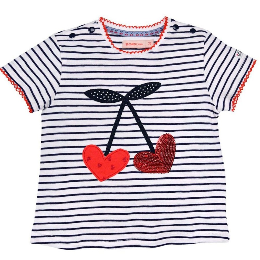 Madchen BONDI Fur´S Baby | Bondi Baby Kinder T-Shirt "Cherry" 86590 - Weis / Navy | Kurzarmshirt