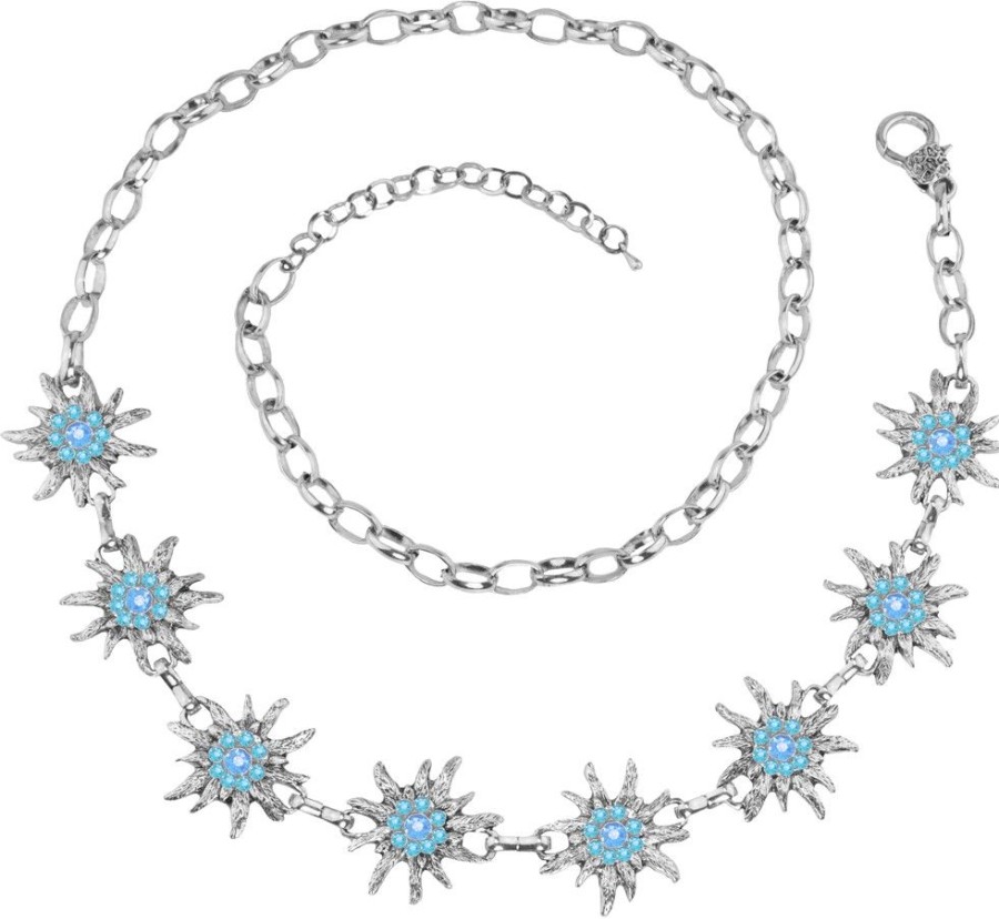 Schmuck Trachtenland | Edelweis Trachtengurtel Mit Strass - Hellblau