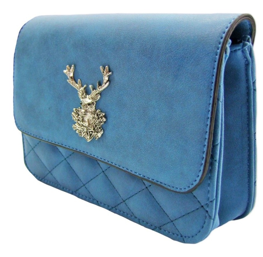 Damen Trachtenland Handtaschen | Trachtentasche Gesteppt Mit Hirsch Applikation Blau