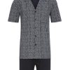 Herren Ringella Nachtwasche | Ringella Herren Shorty "Grey Circles" Im Hemdstyle 2241311 - Anthrazit / Grau | Sommerschlafanzug